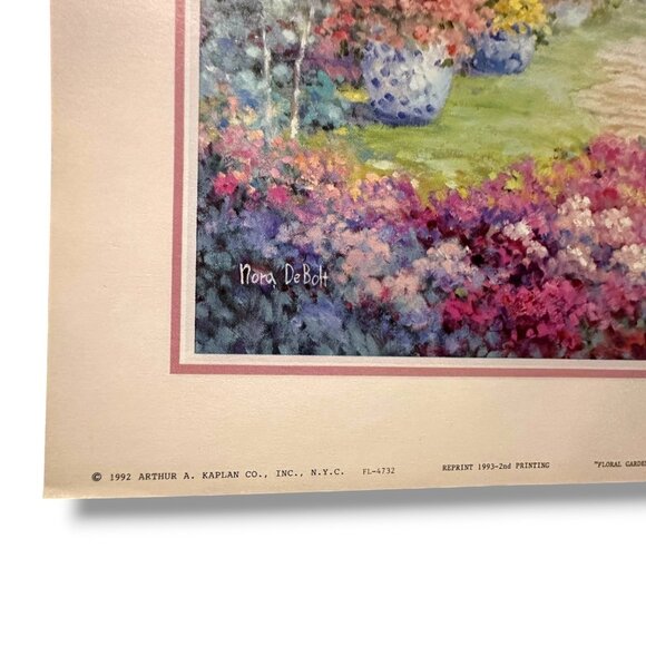 Nora DeBolt 1992 Floral Garden Print Gold Frame 12"x10" Vintage Wall Art - Picture 5 of 9